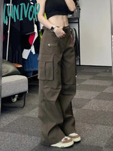 Lunivop Woman Baggy Jeans Low Waist Denim Straight Leg Pants Solid Color Floor-Length Casual Daily